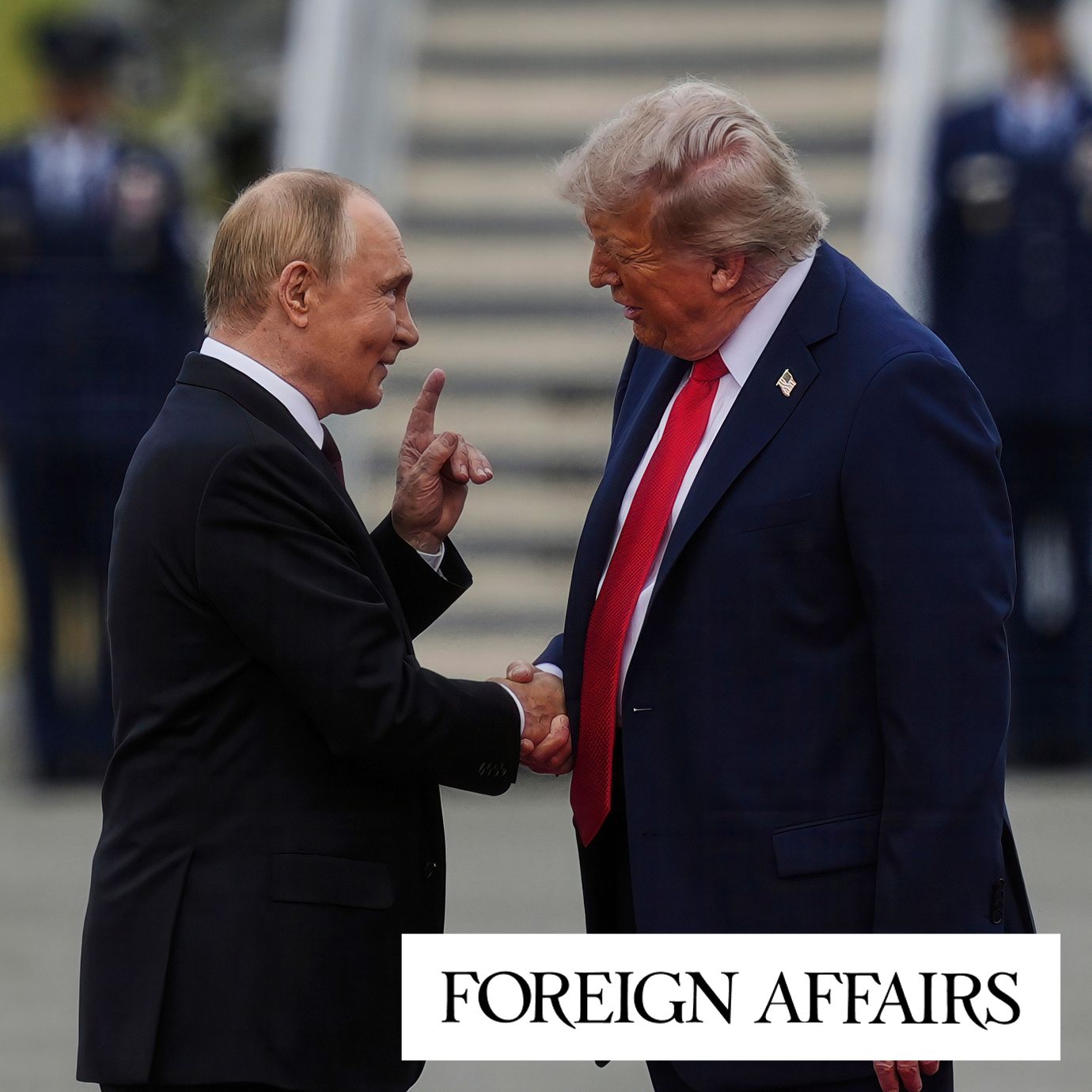 President Donald Trump greets Russia's President Vladimir Putin on the tarmac at Joint Base Elmendorf-Richardson in Anchorage, Alaska, Aug. 15, 2025.