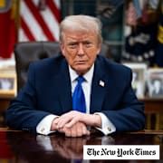 President Donald Trump gives an interview to New York Times journalists, in the Oval Office of the White House in Washington.
