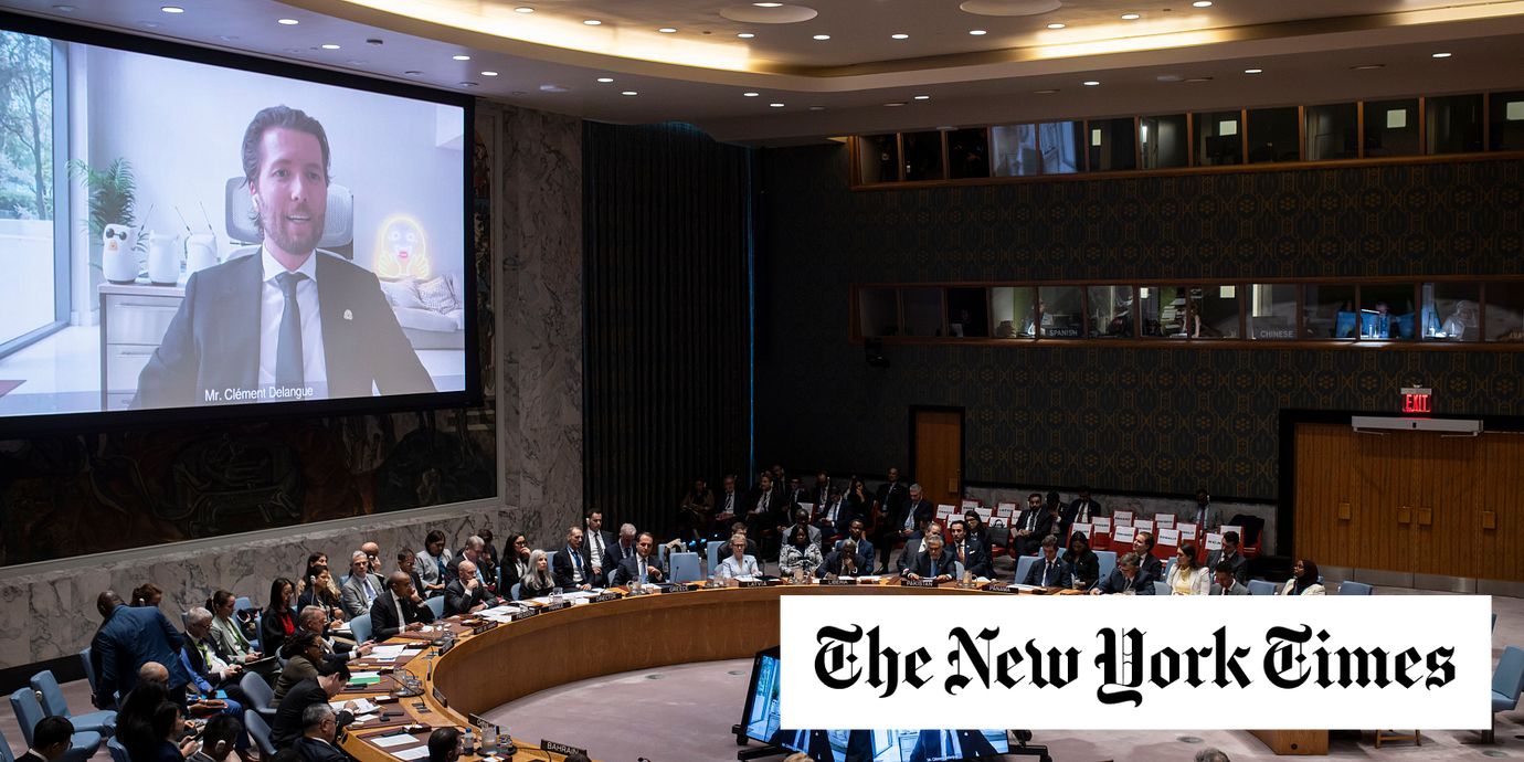 Clément Delangue, chief executive of AI company Hugging Face, which suffered a breach by OpenAI’s technology, speaks via live video feed to a Security Council meeting at the United Nations during its 81st General Assembly, at its headquarters in New York, Sept. 23, 2026. At its core, the world’s AI “arms race” points to the same question that loomed over the Cold War: How can adversaries cooperate on keeping the world safe, even as they compete for economic and geopolitical dominance?