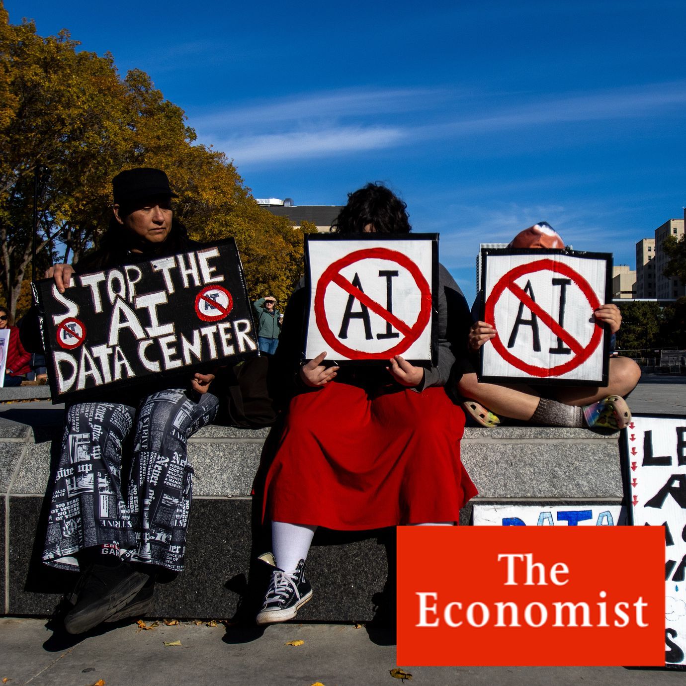 Demonstrators gather outside the Alberta Legislature as part of a wider protest movement against AI data centres in Edmonton.