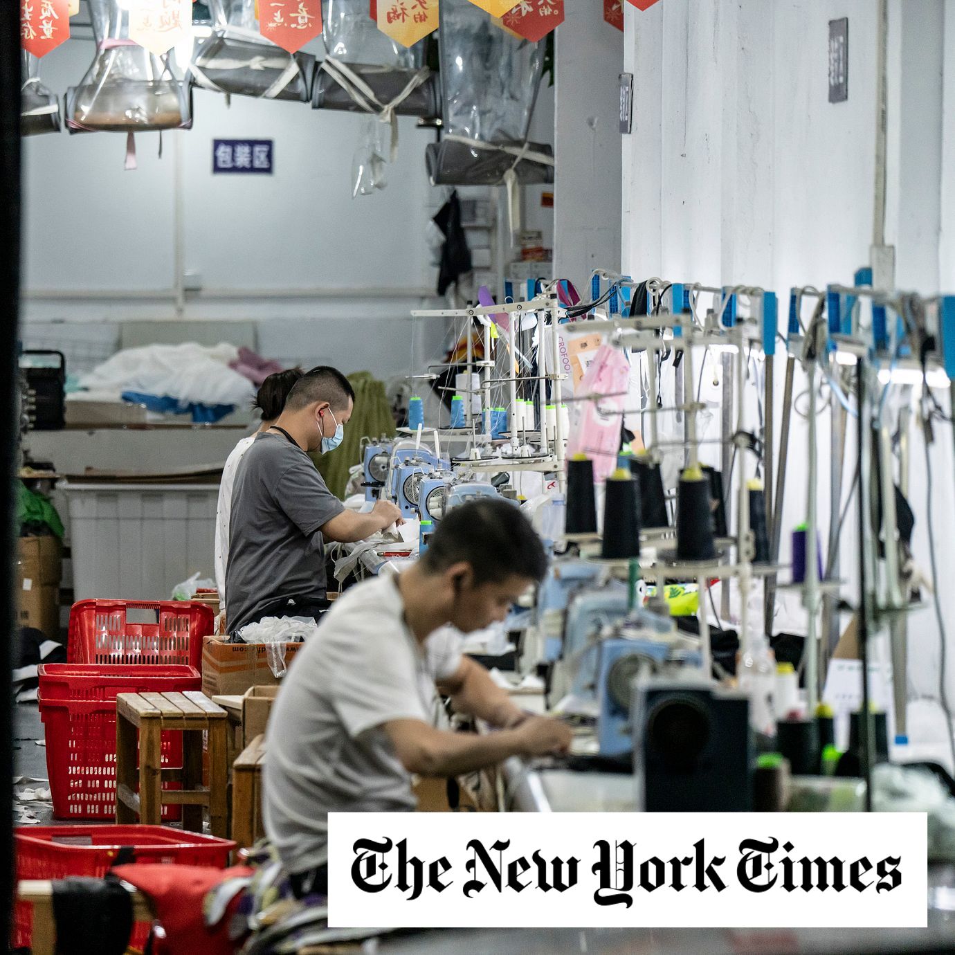 Workers in a garment-making district in Guangzhou. A weak renminbi is driving up costs of living for consumers while large rebates to exporters further drain national and local government finances hit by the housing slump.