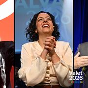 Magdalena Andersson (S), Simona Mohamsson (L) och Jimmie Åkesson (SD) under sina partiers valvakor i söndags.