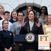Kamala Harris speaks from the South Lawn of the White House in Washington, July 22, 2024, during an event with NCAA college athletes.