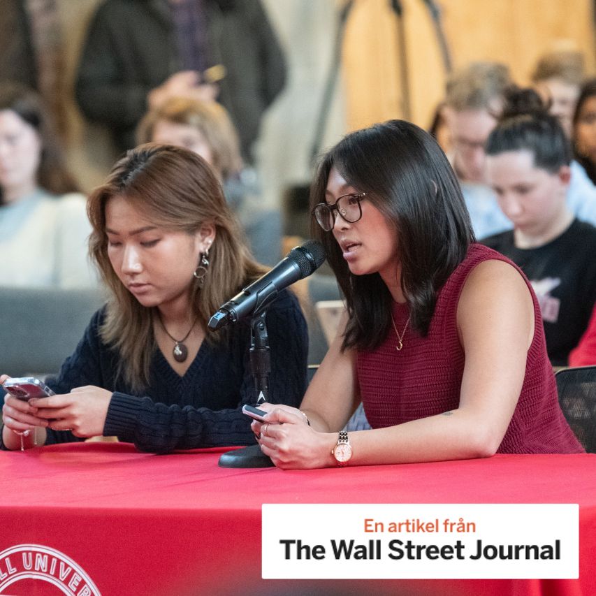 Sophia Riley Sim (right) speaks at a town-hall style meeting on Thursday.