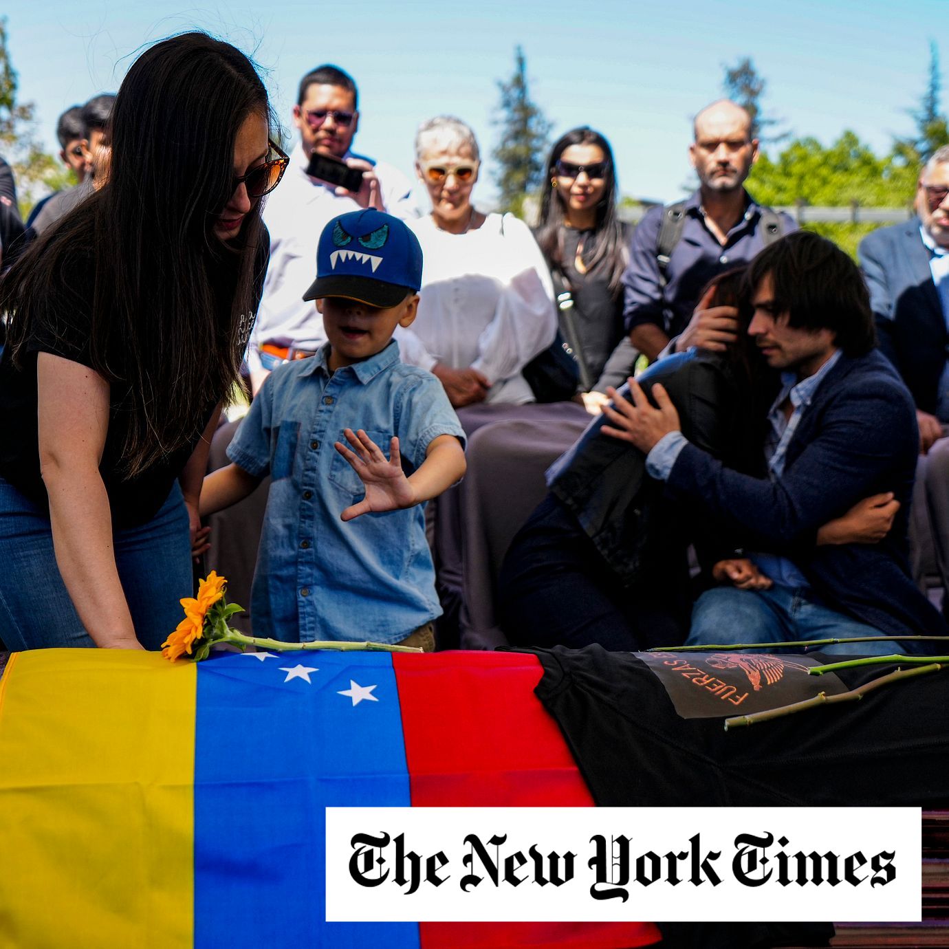 The widow, son, and sister of former Venezuelan dissident military officer Ronald Ojeda, attend his burial service at the Canaan Cemetery, in Santiago, Chile, March 8, 2024, after he was kidnapped and his body was found buried on the outskirts of the capital.