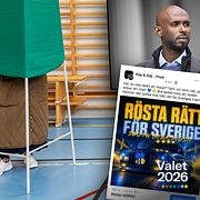 Väljare röstar i en vallokal den 13 september. På bilden till höger Vänsterpartiets kryssraket Mohamed Ali, som är huvudpersonen i utredningen av misstänkt valfusk i Borlänge. Själv nekar han till all inblanding. Nederst i bild en skärmdump från en annons för röstköp. SD har tagit avstånd från tilltaget och nekar till inblandning.