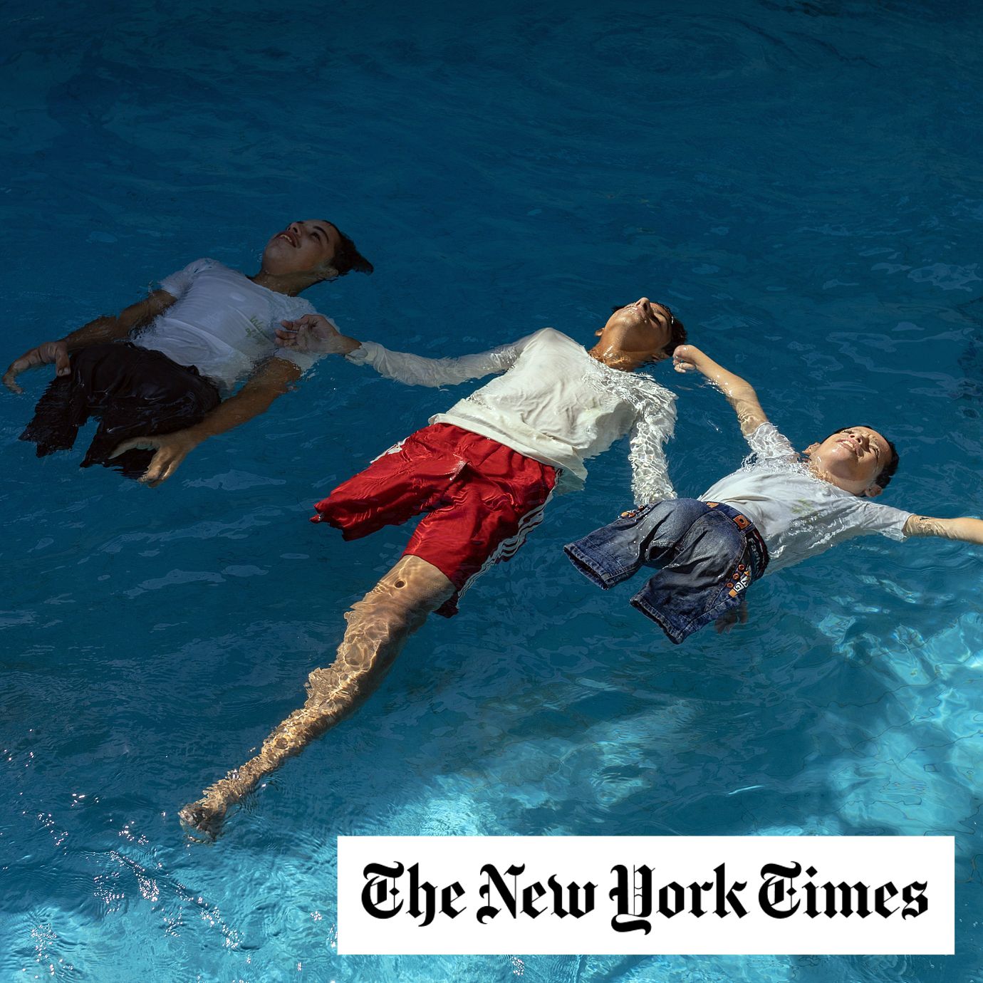 Children, some of whom lost limbs in the war, during a swim class in Khan Younis, in southern Gaza.