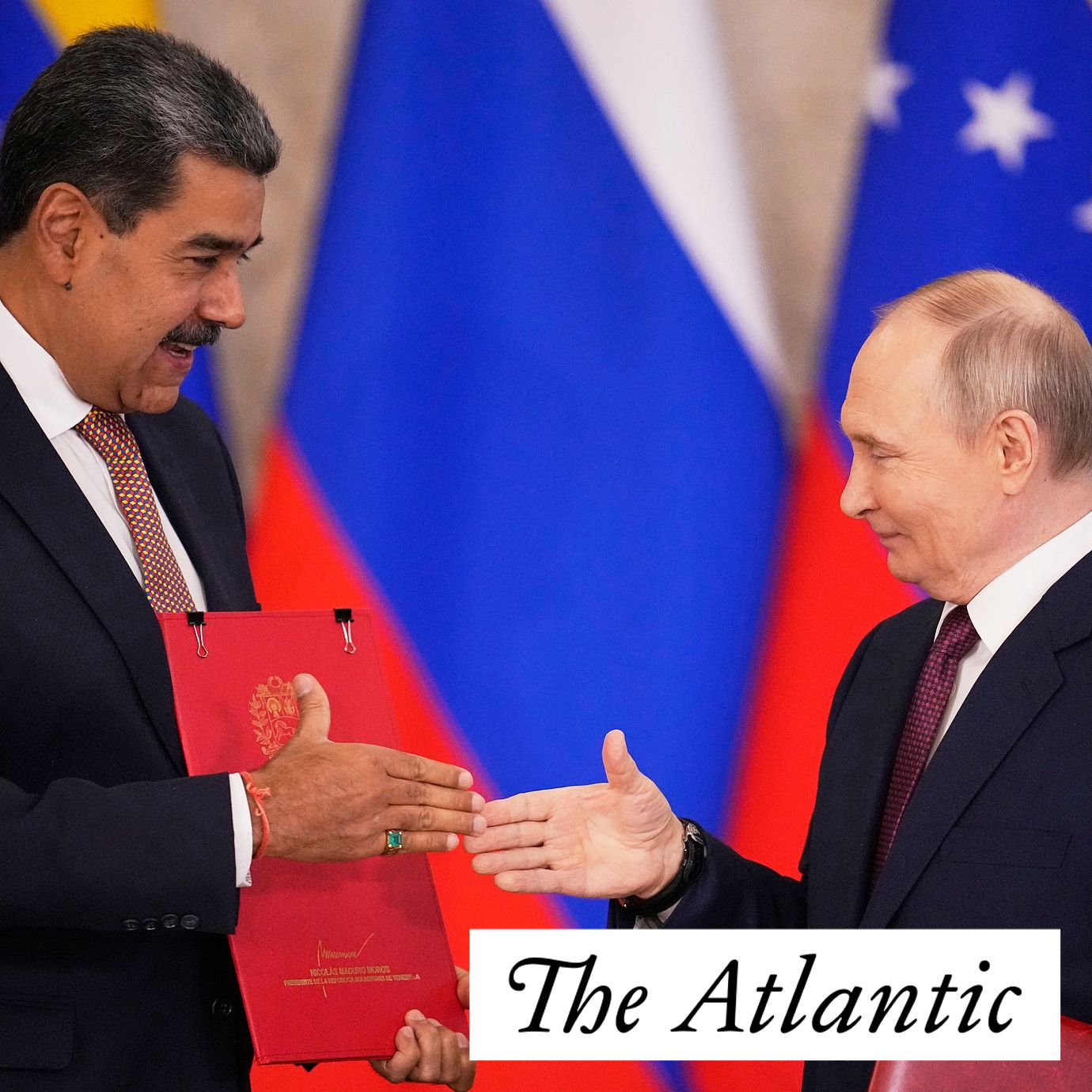 Venezuelan President Nicolas Maduro and Russian President Vladimir Putin during a ceremony in Moscow on May 7, 2025.