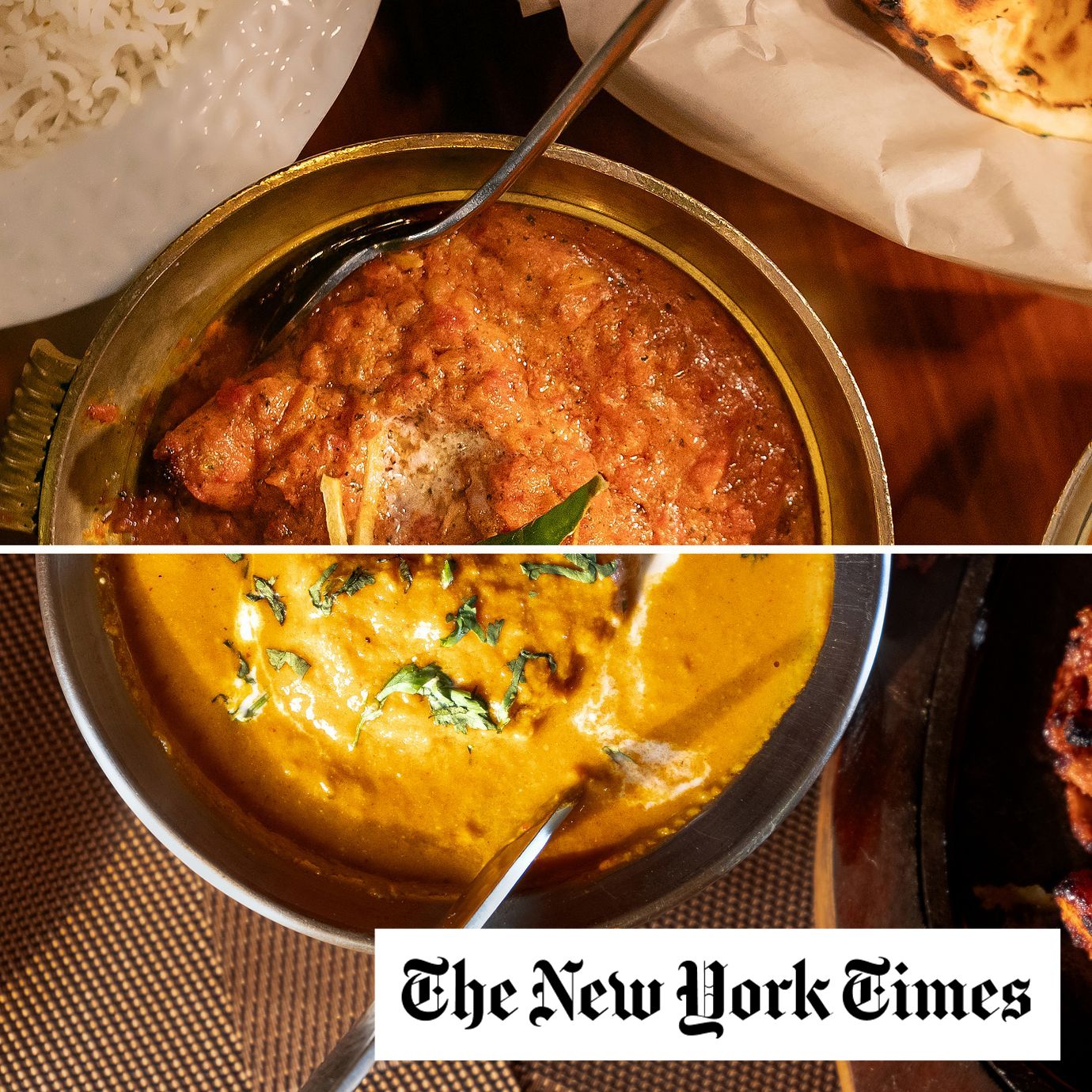 The ”Original 1947 Butter Chicken” at Daryaganj in New Delhi; bottom, the butter chicken at Moti Mahal in New Delhi.