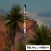 SpaceX’s mega rocket Starship makes a test flight from Starbase, Texas, Oct. 13, 2025.