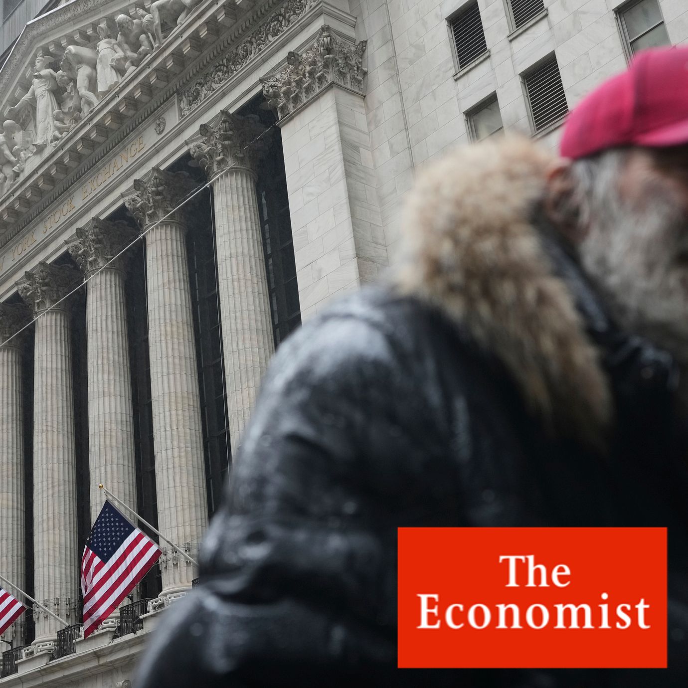 A man wears a MAGA hat outside the New York Stock Exchange in New York.