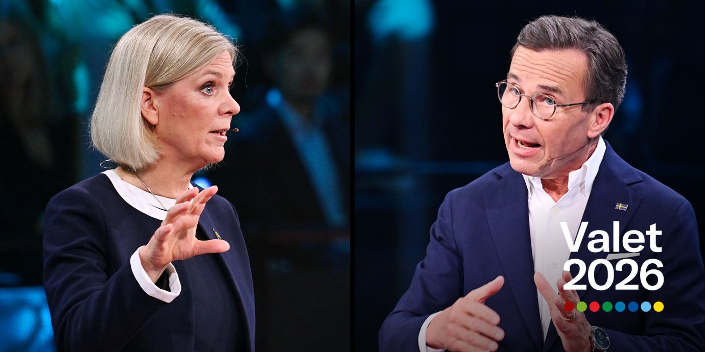 Magdalena Andersson och Ulf Kristersson under partiledarduellen i TV4 på lördagen