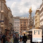 People walk on the shopping street Graben in Vienna.