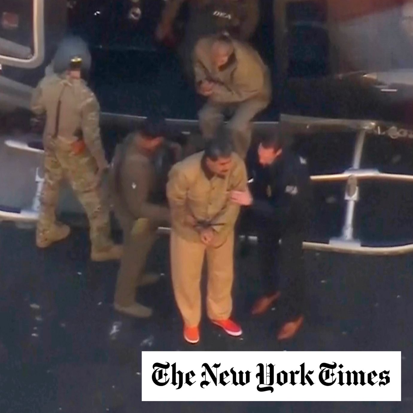 This image taken video shows Venezuelan President Nicolas Maduro getting off a helicopter on his way to Manhattan Federal Court.