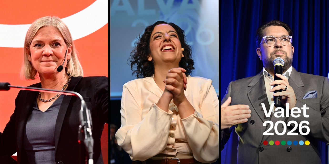 Magdalena Andersson (S), Simona Mohamsson (L) och Jimmie Åkesson (SD) under sina partiers valvakor i söndags.